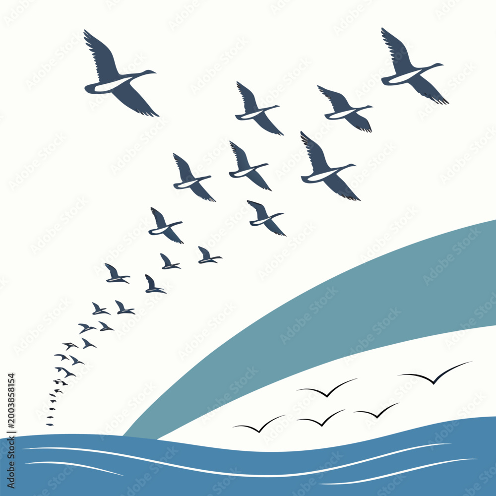 Obraz premium Bird Flock Arrow Direction Symbol Vector