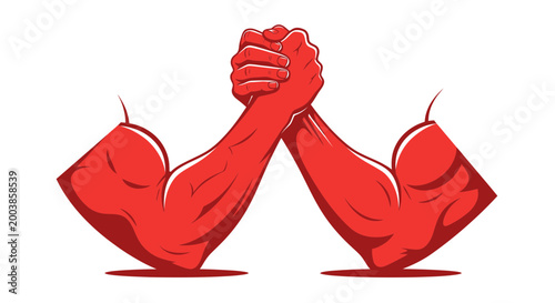 Arm Wrestling Competition: Red Arms Clashing in a Strength Contest