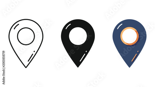 Free Download Set of three map pin location markers in outline, solid black, and colored flat design styles, vector illustration - GFXLoad
