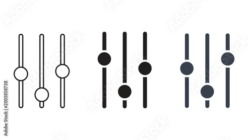 Schilderij op canvas Set of audio mixer faders and sliders for sound control, graphic icons in outlin