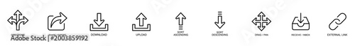 Icon arrow interface navigation download upload sorting link set minimal outline toolbar symbol for web app control file transfer direction inbox drag share export
