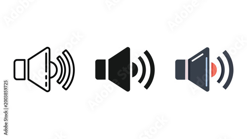 Canvas Print Sound speaker icon set: outline, solid black, and color filled, showing audio wa