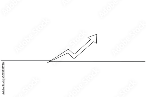 Fotografie One line art drawing of a rising zigzag arrow isolated on white background