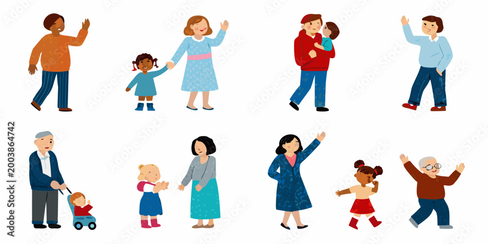 Fototapeta premium illustrated diverse group of eight people colorful vector characters on a white background high quality