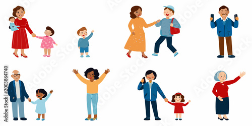 Fényképezés Diverse group of eight illustrated people colorful vector characters on a white