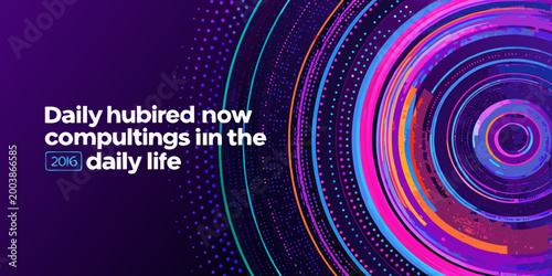 abstract circular pattern of colorful dots and rings on a dark purple background high quality