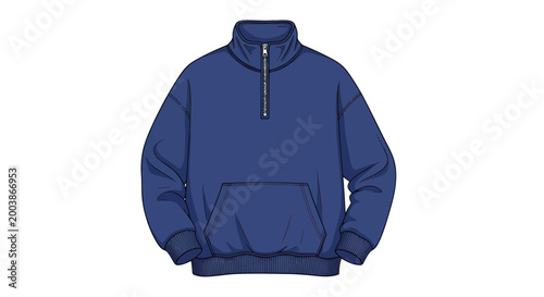 Blue Half Zip Pullover Sweatshirt Mockup Isolated on White Background