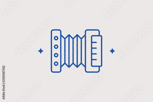 Accordion line icon for traditional Vallenato music and cultural folk performances. Classic vector illustration for heritage festival brochures and music school branding.