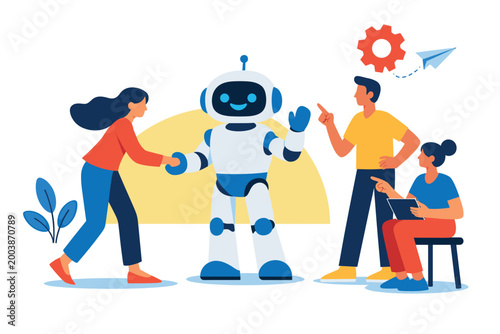 Human and robot interaction concept showing collaboration with artificial intelligence systems