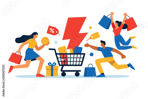Bold flash sale banner promotes limited time discount shopping offer.