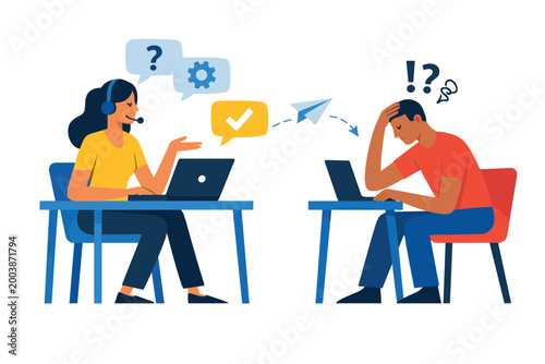 Technical support assists user resolving computer problem and troubleshooting system.