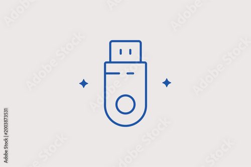 USB flash drive line icon for portable file storage and secure data carrying. Compact vector illustration for information security ads and university student supply lists.