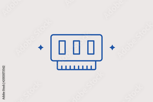 RAM memory module line icon for computer performance and hardware upgrades. Technical vector illustration for PC building guides and semiconductor industry news.