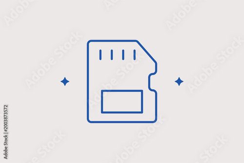 SD memory card line icon for digital camera storage and mobile data expansion. Practical vector illustration for photography equipment shops and smartphone accessory lists.