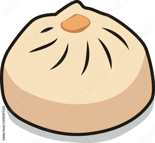 Cartoon illustration of a bamboo steamer filled with three steamed dim sum buns, Xiao Long Bao, or baozi dumplings.