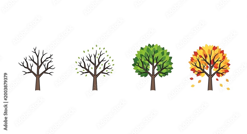 Obraz premium Four Season Tree Illustration Showing Growth and Color Change Process
