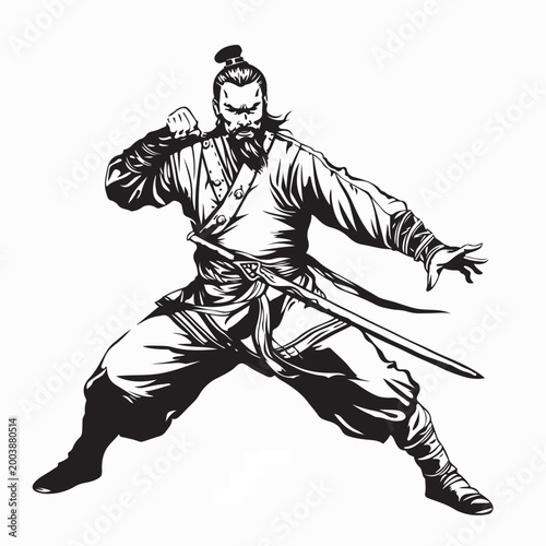 Quadro su tela Genghis Khan Mongol Emperor Standing With Sword Vector Illustration