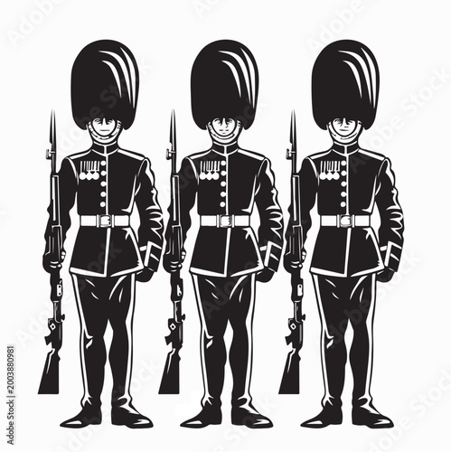Tableau sur toile British Soldier Silhouette In Traditional Guard Uniform With Rifle Vector