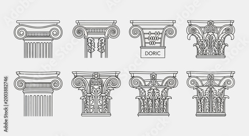 Photos A set of classical architectural column capital vector icons, including Ionic, D
