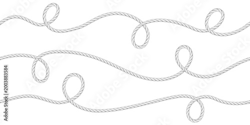 Rope seamless pattern. Seamless wavy ropes. Hemp twisted ropes. Decorative wavy cords. Marine twine.