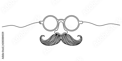 Billede på lærred Continuous line drawing Vintage glasses, fake mustache, steampunk accessories, b
