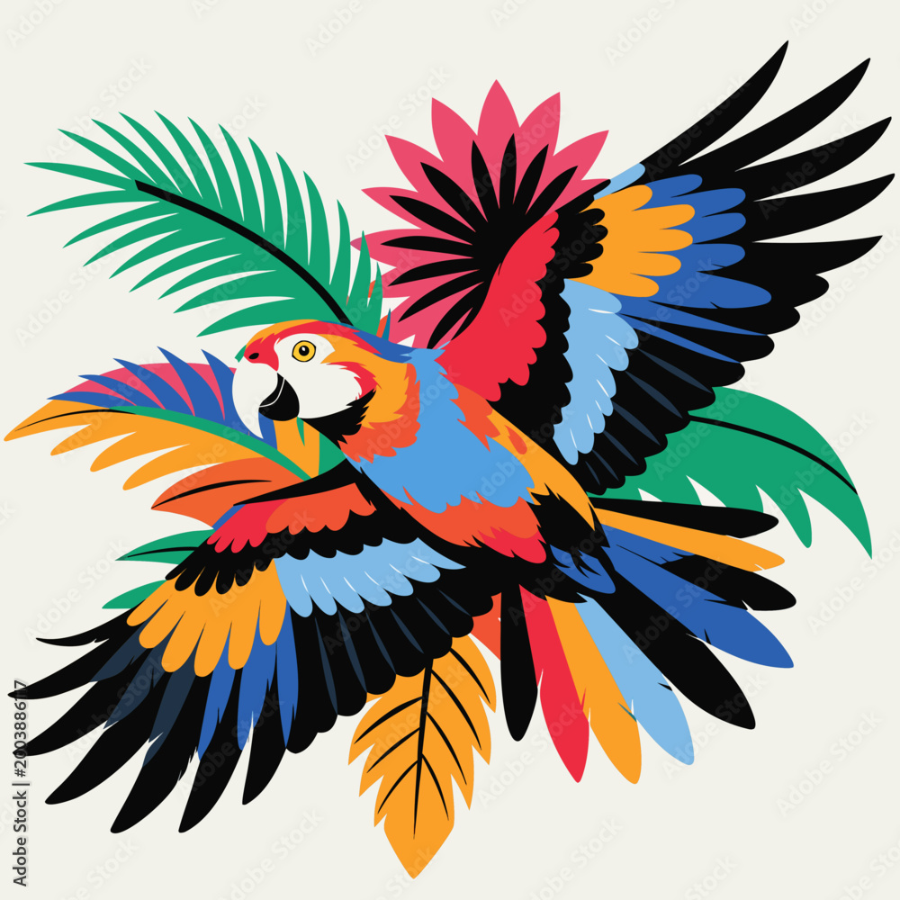 Naklejka premium Colorful Tropical Parrot in Flight Illustration