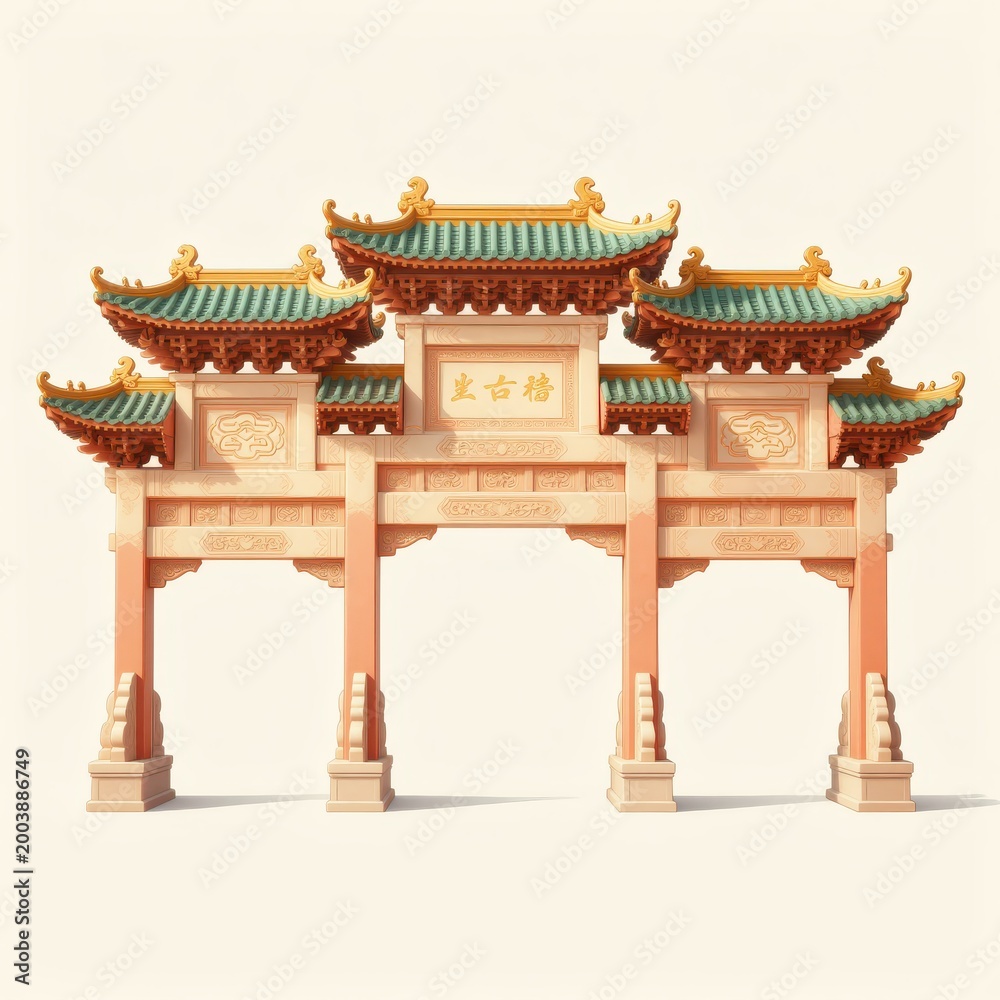 Fototapeta premium Traditional East Asian Pavilion Architecture Illustration
