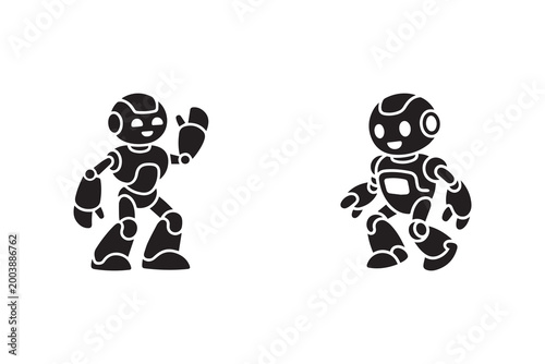 Toy robot icon silhouette on white background