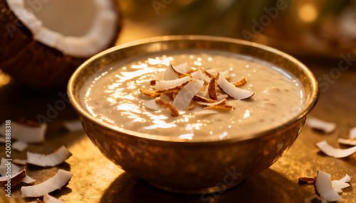 Traditional Indian Kheer Dessert with Cardamom and Coconut
