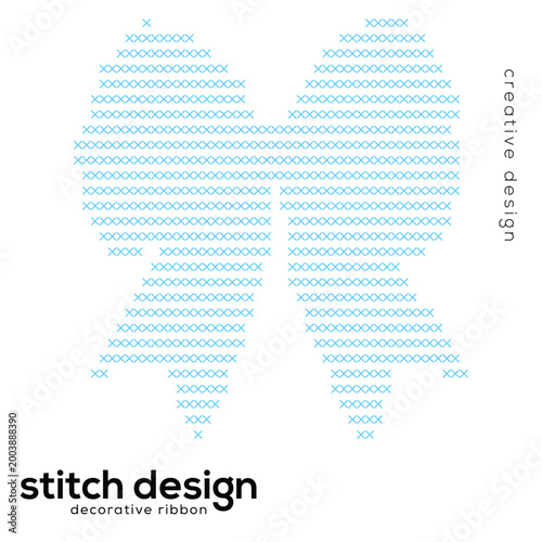 Stitch Design Decorative Ribbon — Cross Stitch Bow Embroidery Pattern Vector Illustration