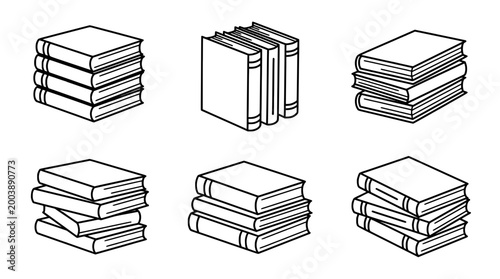 Stylish stack of books in minimalist outline vector art design