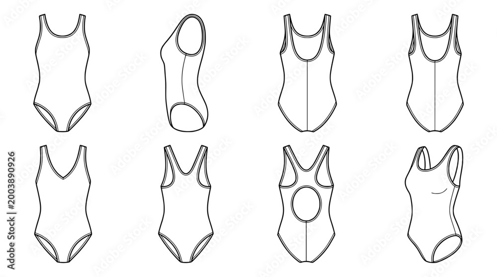 Obraz premium Stylish line art minimalist outline of swimwear variations collection.