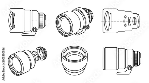 Camera Lens Line Art Vector Collection Elements Simple Design