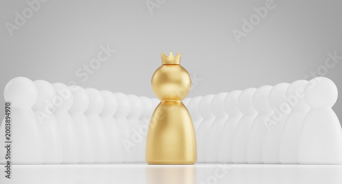 Fotografía 3d Render of Golden Leader Leading a Group of White Figures for Teamwork and Man