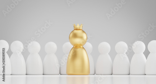 Cuadro en lienzo 3d Render of Golden Leader Leading a Group of White Figures for Teamwork and Man
