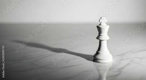 Minimalist Strategy Concept White Chess King on Marble