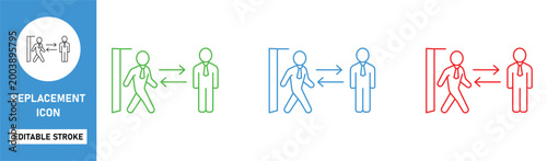 replacement icon line business editable stroke employee change vector set