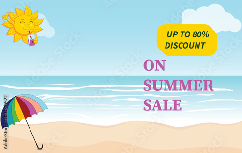 Summer holiday and Sea beach with palm tree leaves background
