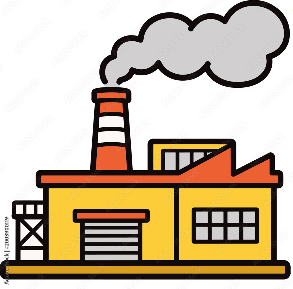 Fototapeta premium Industrial factory building with smoke stack for pollution and environmental concept