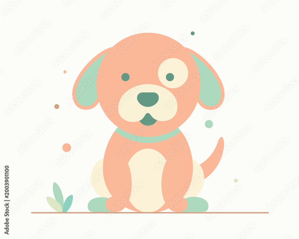 Obraz premium Cute Puppy Dog Cartoon Character Flat Vector Illustration