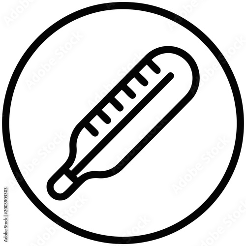 Simple Black Outline Thermometer Symbol within a Circle Icon