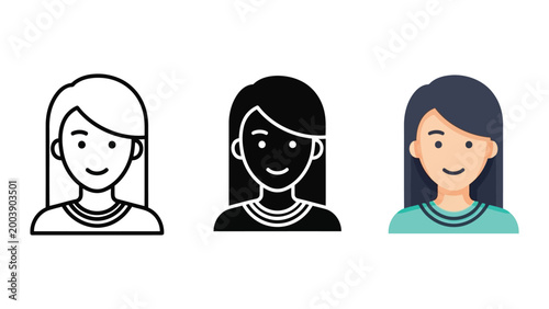 Bild auf Leinwand Diverse Female Avatars: Line Art, Silhouette, and Flat Design Styles Vector Illu
