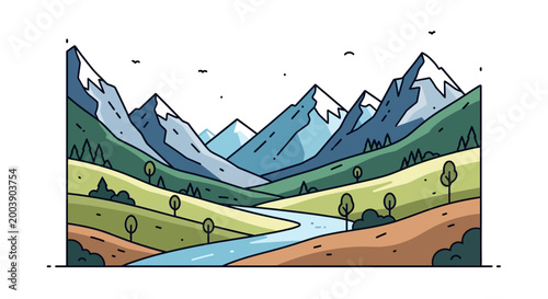 Mountain range with snow capped peaks.