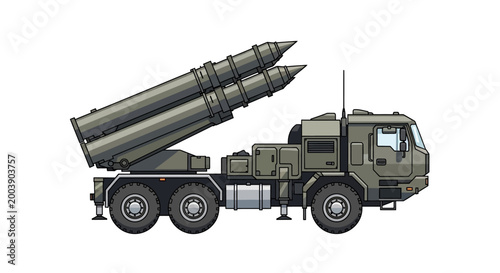 Military truck with missile launcher system.