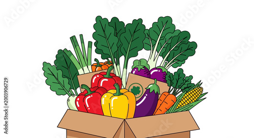 Foto Fresh vegetables in a cardboard box.