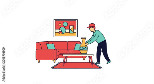 Quadro su tela Man Moving Furniture Into Home.