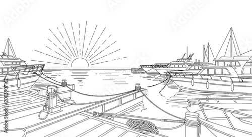 Sailboats Moored at Dockside Marina Facility.