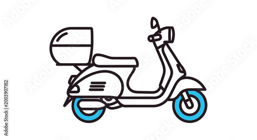 Scooter with storage box attached side.