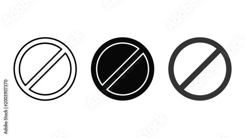 Photos Set of three prohibition signs, including outline, filled black, and outlined da