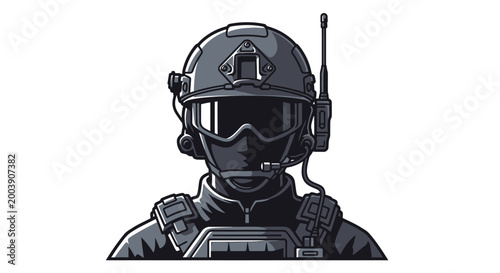 Soldier wearing tactical gear and helmet.